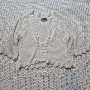 Wet Seal Cropped Sweater Top White Button Up Crochet Womens LARGE